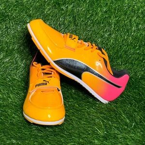 Size 10 - Mens PUMA evoSpeed Long Jump 10 Spikes Orange Pink - 377002-01